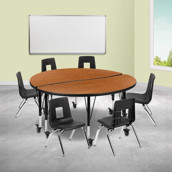 Flash Furniture Round 47.5 W, 48 L, 25 H, Chrome, Laminate, Particleboard, Plastic, Steel, Wood Grain XU-GRP-14CH-A48-HCIRC-OAK-T-P-CAS-GG - main